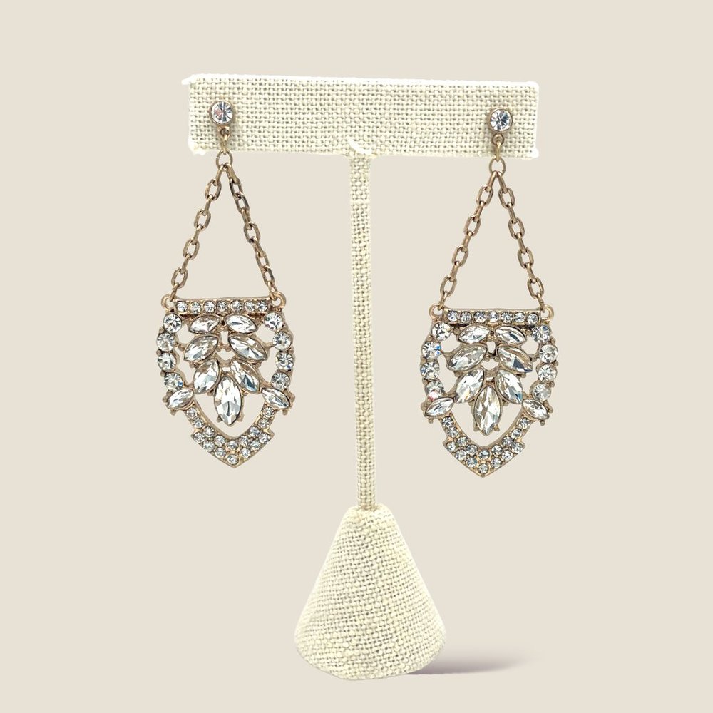 NEW Badgley Mischka Earrings Gold Chain Crystal Chandelier Statement CZ Jewelry
